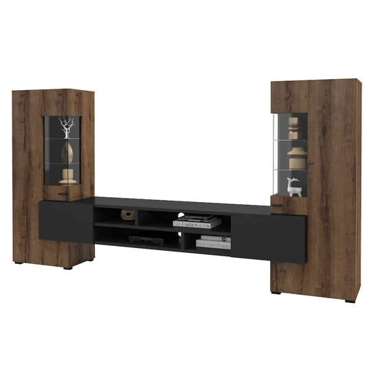 Canby Entertainment Unit In Monastery Oak And Black With LED