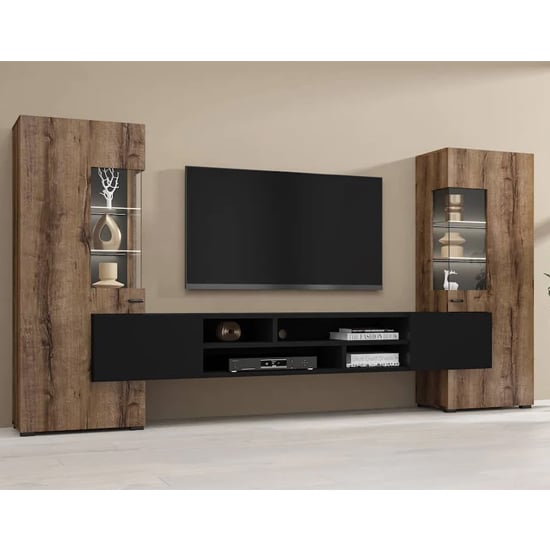 Photo of Canby entertainment unit in monastery oak and black with led