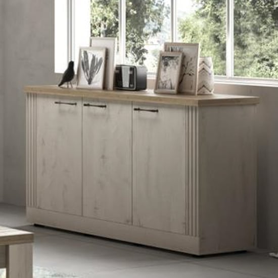 Read more about Cancun wooden sideboard with 3 doors in meringue oak