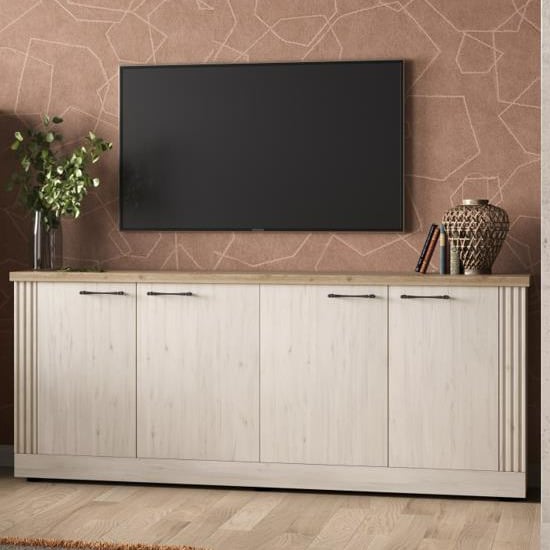 Read more about Cancun wooden sideboard with 4 doors in meringue oak