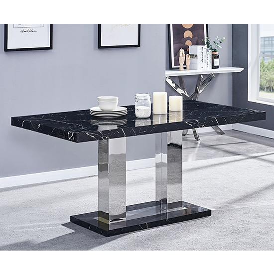 Candice Black High Gloss Dining Table With 6 Opal White Chairs_2