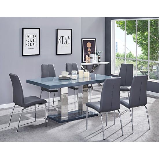 Candice Grey High Gloss Dining Table With 6 Opal Grey Chairs_1
