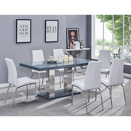 Read more about Candice grey high gloss dining table with 6 opal white chairs