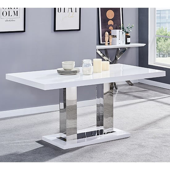 Candice White High Gloss Dining Table With 6 Opal Black Chairs_2