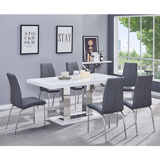 Read more about Candice white high gloss dining table with 6 opal grey chairs