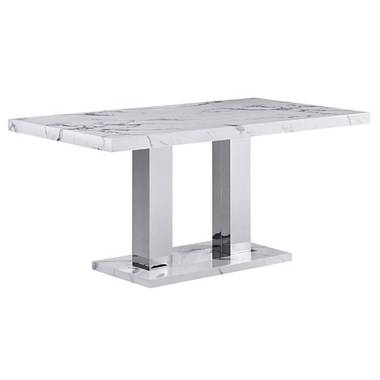 Candice Gloss Dining Table In Diva Marble Effect 6 Grey Chairs_3