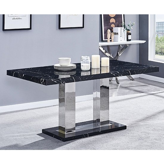 Candice Milano Marble Effect Dining Table 6 Vesta Black Chairs_2