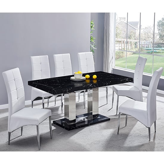 Read more about Candice milano marble effect dining table 6 vesta white chairs