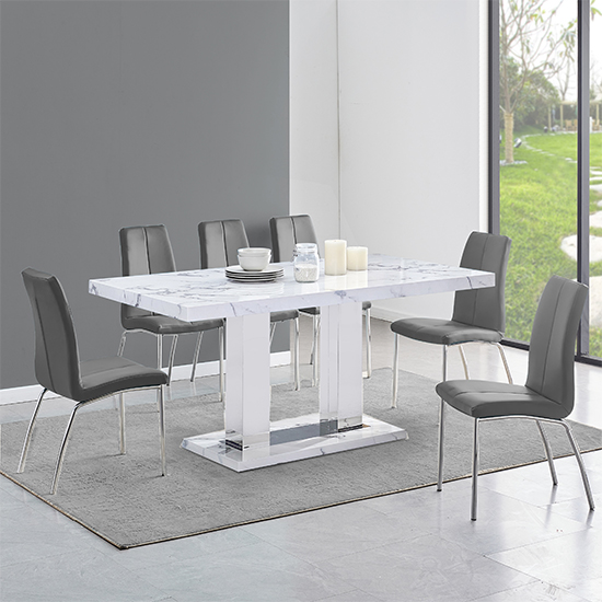 Read more about Candice diva marble effect dining table 6 opal grey chairs