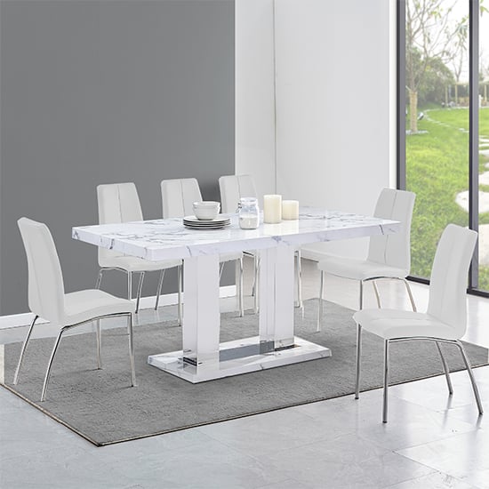 Read more about Candice diva marble effect dining table 6 opal white chairs