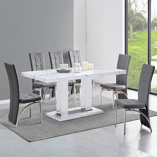Candice Diva Marble Effect Dining Table 6 Ravenna Grey Chairs_1