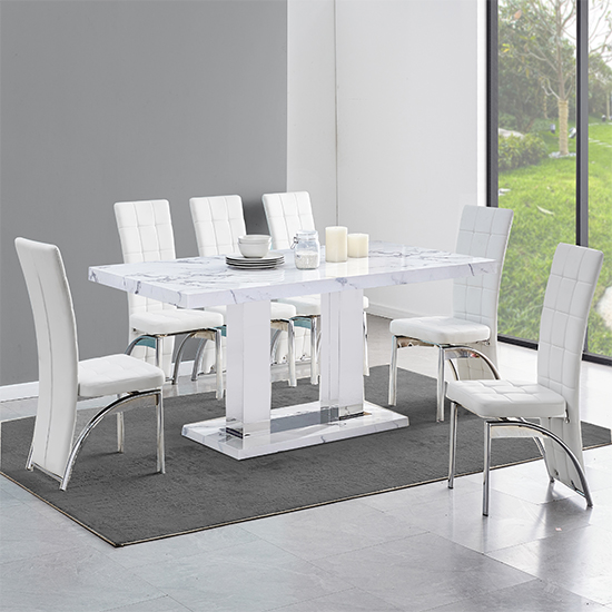 Photo of Candice diva marble effect dining table 6 ravenna white chairs