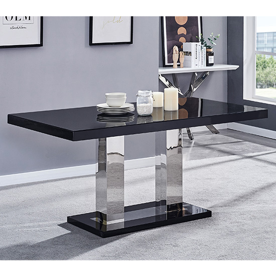 Candice Glass Top High Gloss Dining Table In Black