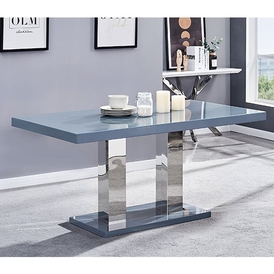 Read more about Candice glass top high gloss dining table in grey