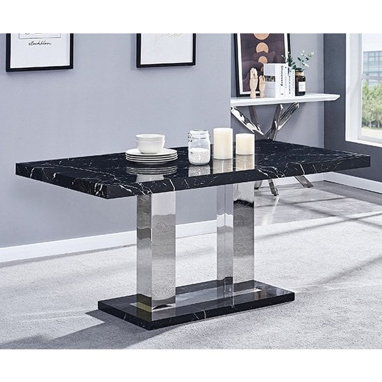Candice Milano Marble Effect Dining Table 6 Paris Black Chairs