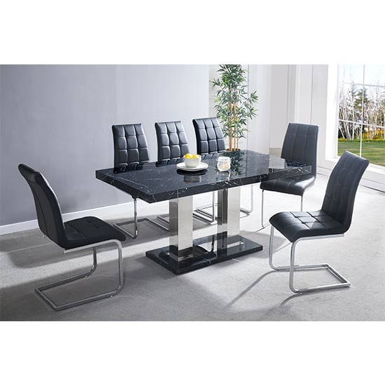 Candice Milano Marble Effect Dining Table 6 Paris Black Chairs