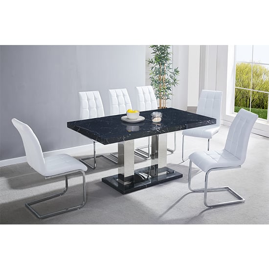 Candice Milano Marble Effect Dining Table 6 Paris White Chairs