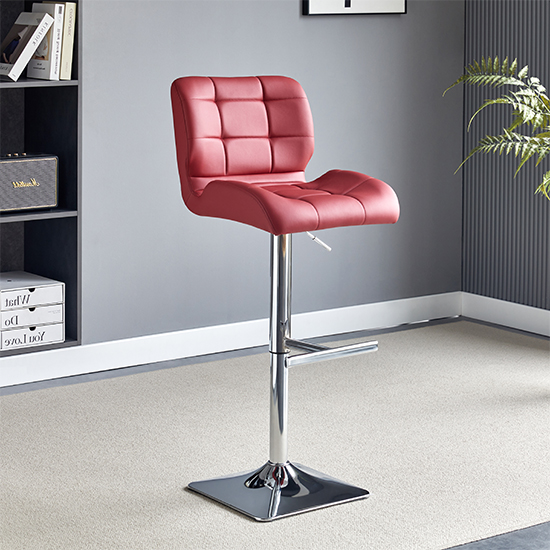 Read more about Candid faux leather bar stool in bordeaux with chrome base