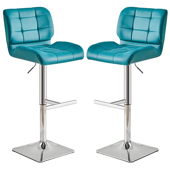 Candid Teal Faux Leather Bar Stool With Chrome Base In Pair