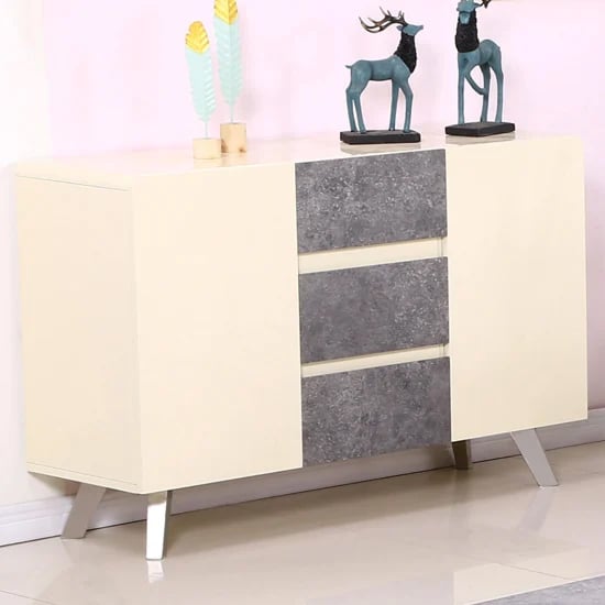 Product photograph of Candie High Gloss Sideboard In Concrete And Cream High Gloss from Furniture in Fashion