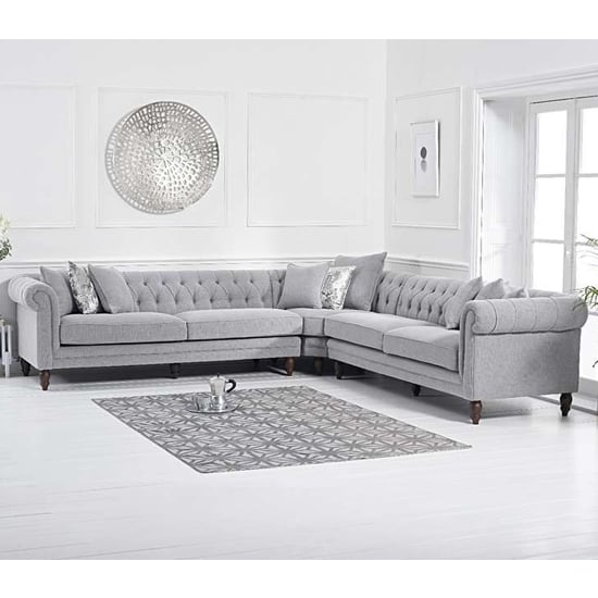 Candila Large Linen Fabric Upholstered Corner Sofa In Grey