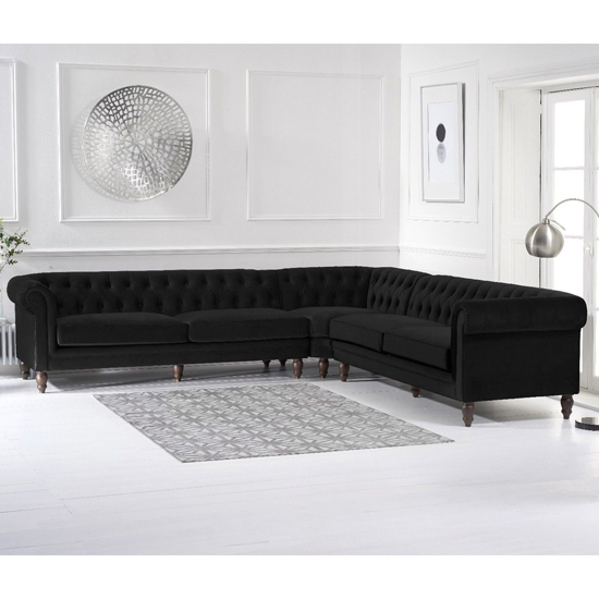 Candila Large Velvet Upholstered Corner Sofa In Black_2