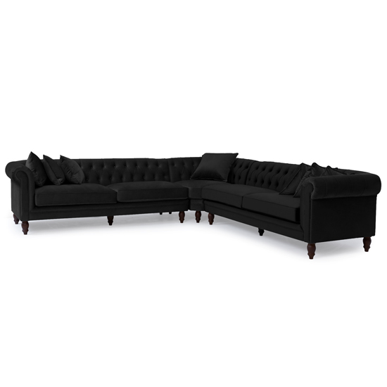 Candila Large Velvet Upholstered Corner Sofa In Black_3