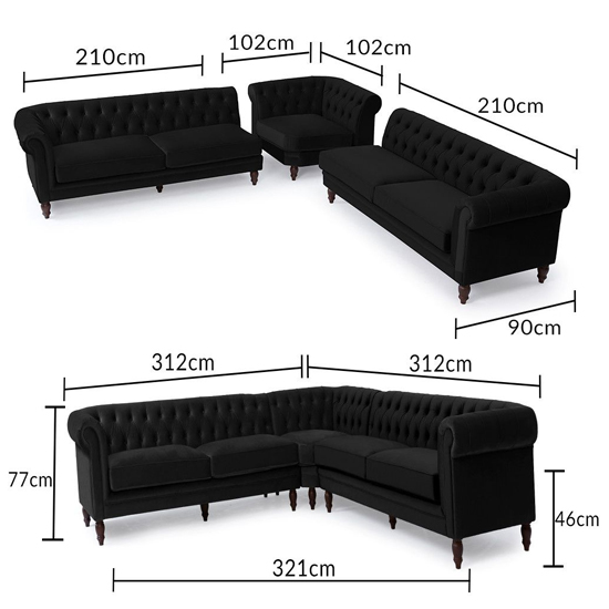 Candila Large Velvet Upholstered Corner Sofa In Black_5