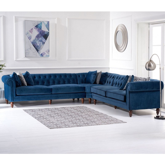 Candila Large Velvet Upholstered Corner Sofa In Blue_2