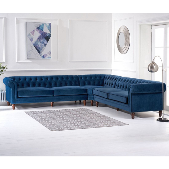 Candila Large Velvet Upholstered Corner Sofa In Blue_3
