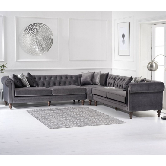 Candila Large Velvet Upholstered Corner Sofa In Grey_2