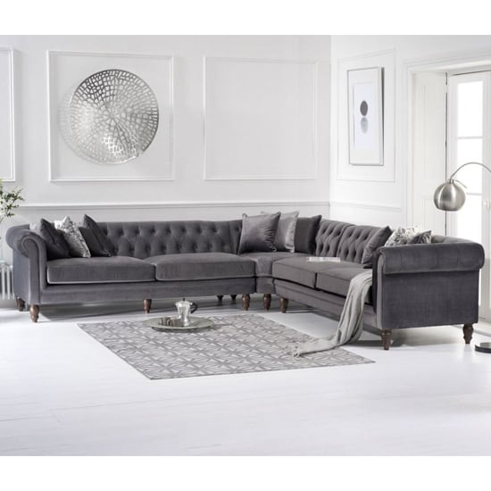 Candila Large Velvet Upholstered Corner Sofa In Grey