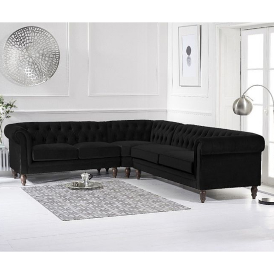 Candila Medium Velvet Corner Sofa In Black FiF