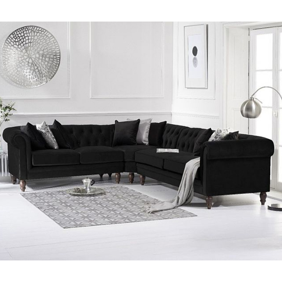 Candila Medium Velvet Corner Sofa In Black FiF