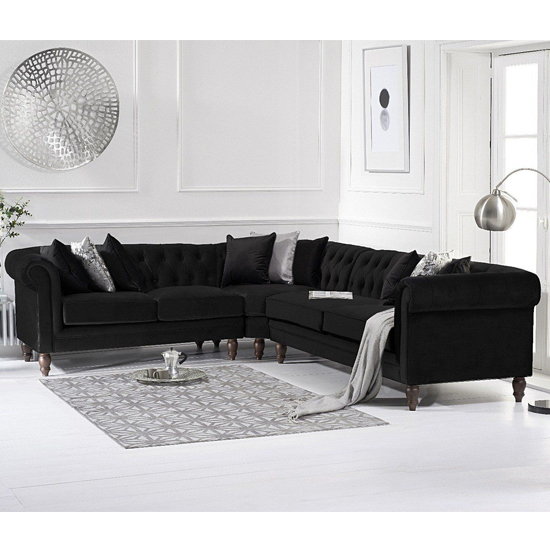 Candila Medium Velvet Upholstered Corner Sofa In Black