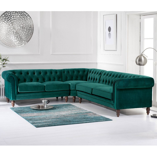 Candila Medium Velvet Upholstered Corner Sofa In Green_2