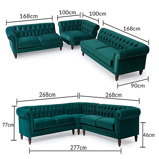 Candila Medium Velvet Upholstered Corner Sofa In Green_3