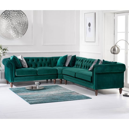 Candila Medium Velvet Upholstered Corner Sofa In Green