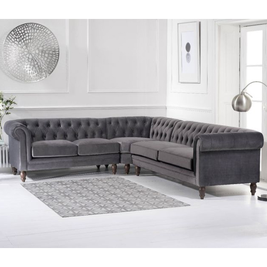 Candila Medium Velvet Upholstered Corner Sofa In Grey_2
