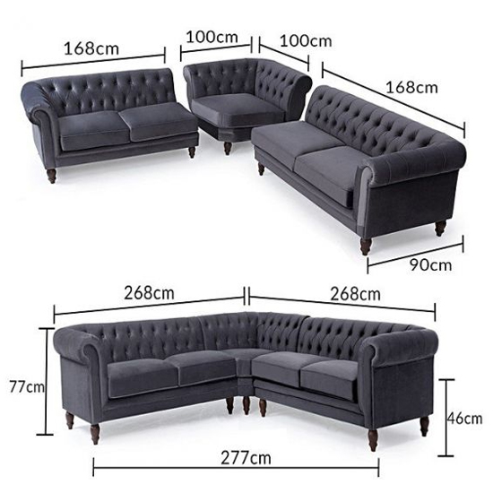 Candila Medium Velvet Upholstered Corner Sofa In Grey_3