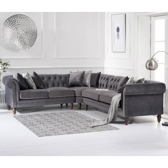 Candila Medium Velvet Upholstered Corner Sofa In Grey