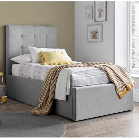 Photo of Candy fabric upholstered ottoman storage single bed in grey