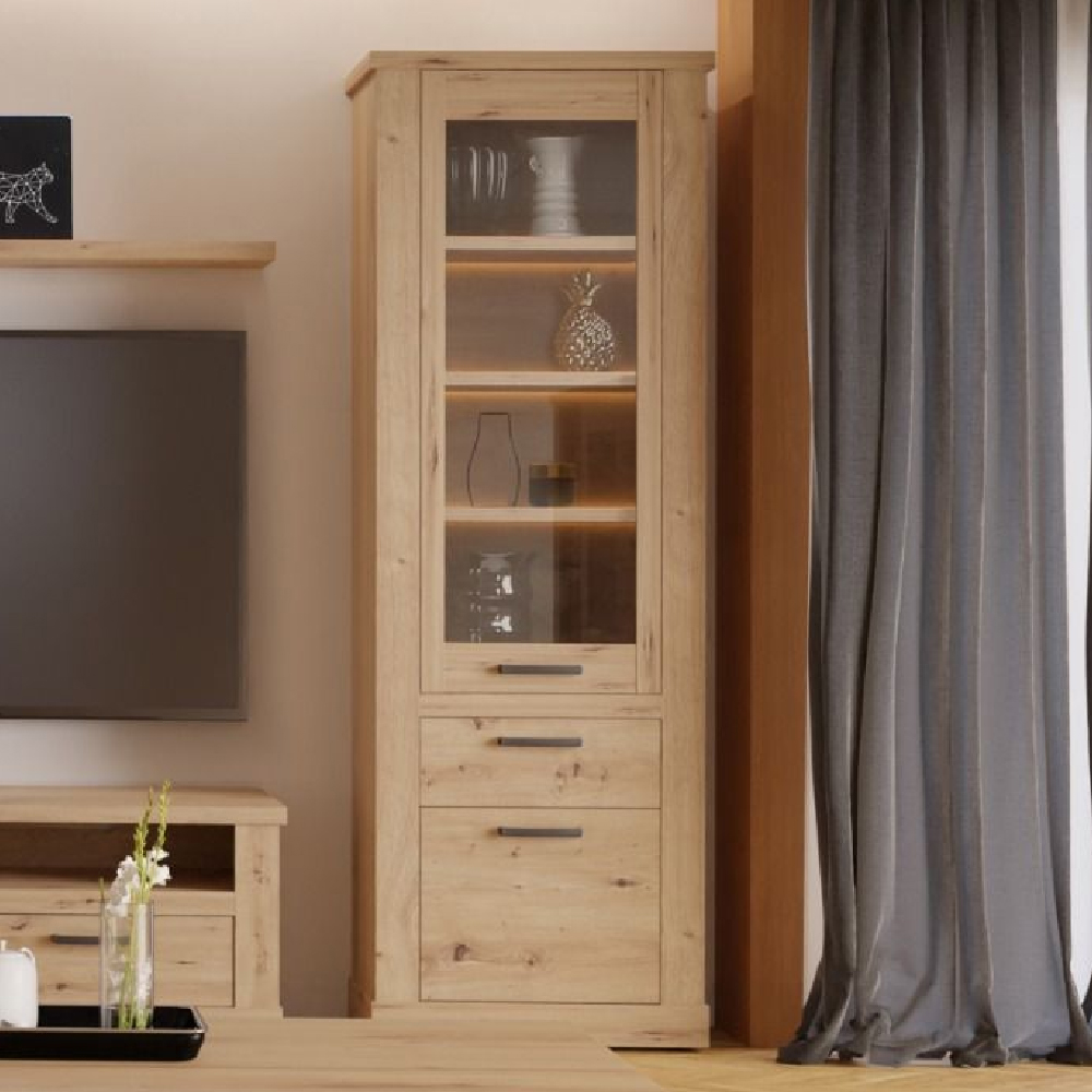 Caneadea LED Wooden Display Cabinet With 2 Doors In Artisan Oak