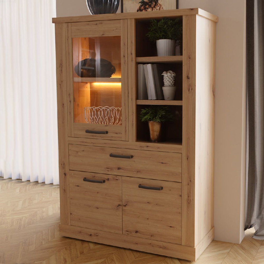 Caneadea LED Wooden Display Cabinet With 3 Doors In Artisan Oak