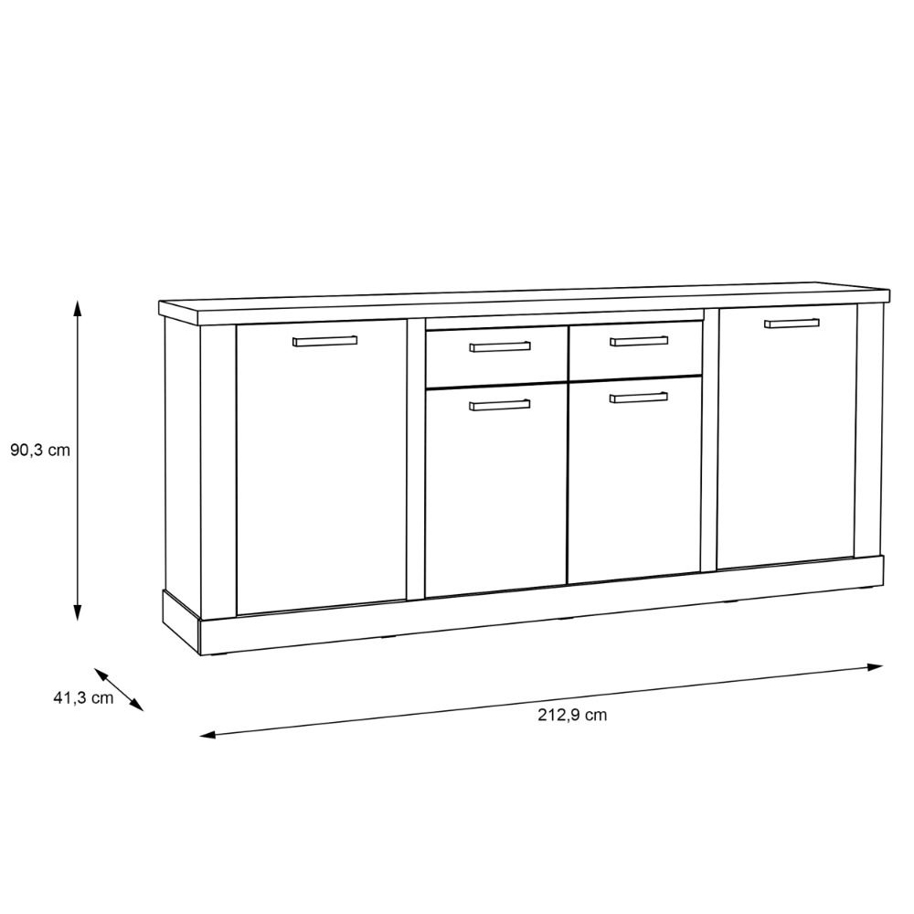 Caneadea Wooden Sideboard With 4 Doors 2 Drawers In Artisan Oak