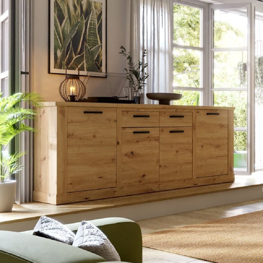 Read more about Caneadea wooden sideboard with 4 doors 2 drawers in artisan oak