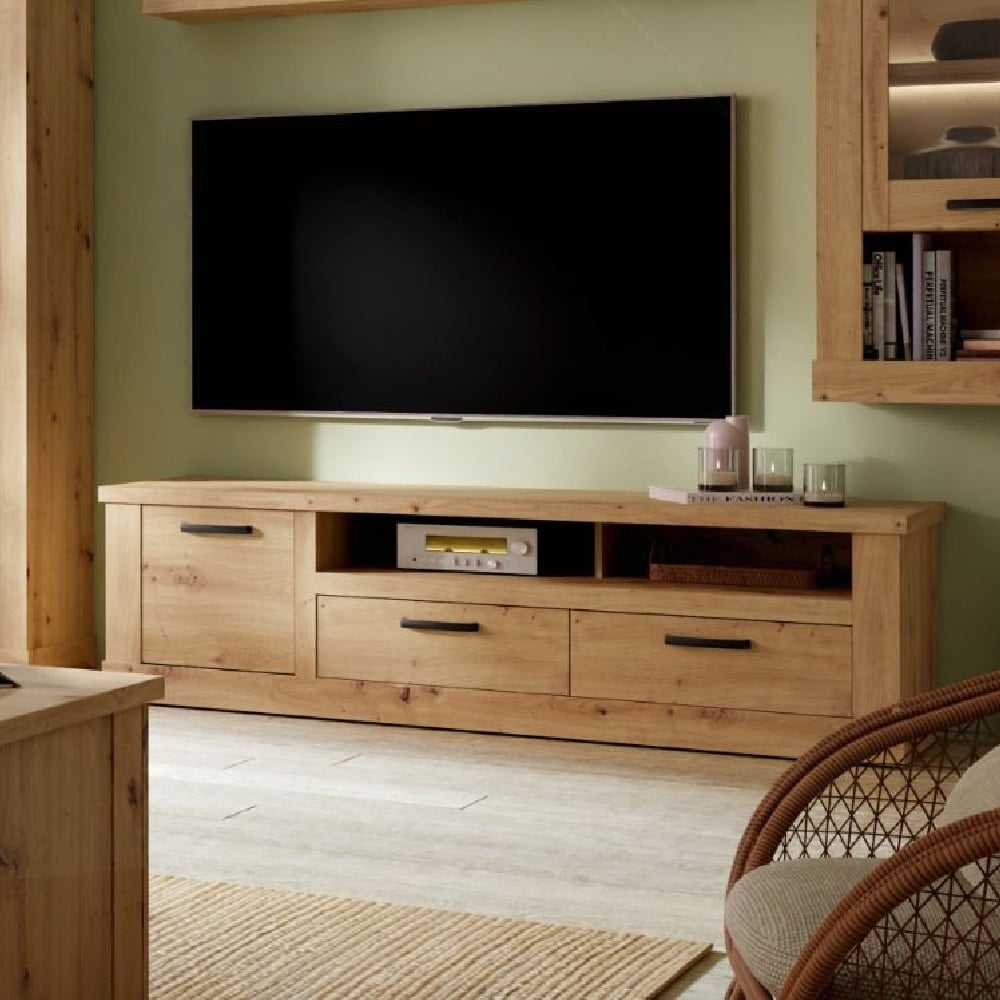 Read more about Caneadea wooden tv stand with 1 door 2 drawers in artisan oak