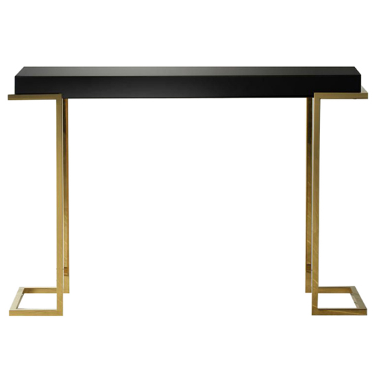 Canela Mirrored Console Table With Gold Steel Legs In Black_2