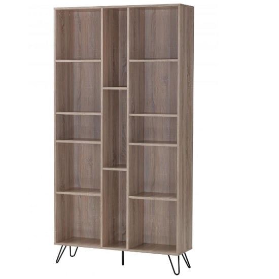 Canell Wooden Bookcase Wide In Oak Effect With Black Metal Legs_1