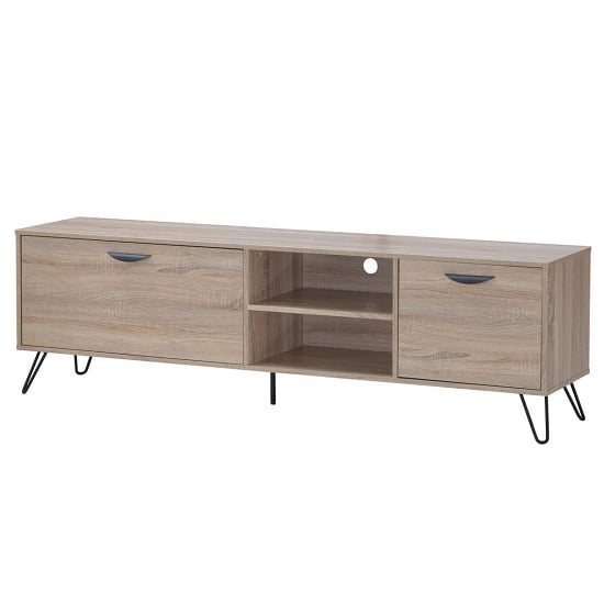Canell Wooden TV Stand Large In Oak Effect And Black Metal Legs_1